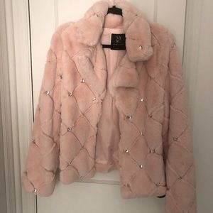 New York and Company Faux Pink Rhinestone Fur Jacket